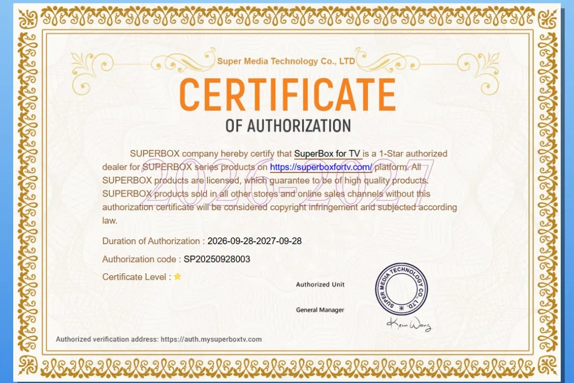 Certificate of Authorization – SuperBox for TV