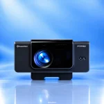 Front view of SuperBox P7 Pro Projector with illuminated lens