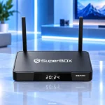 Front view of SuperBox S6 Pro with dual antennas