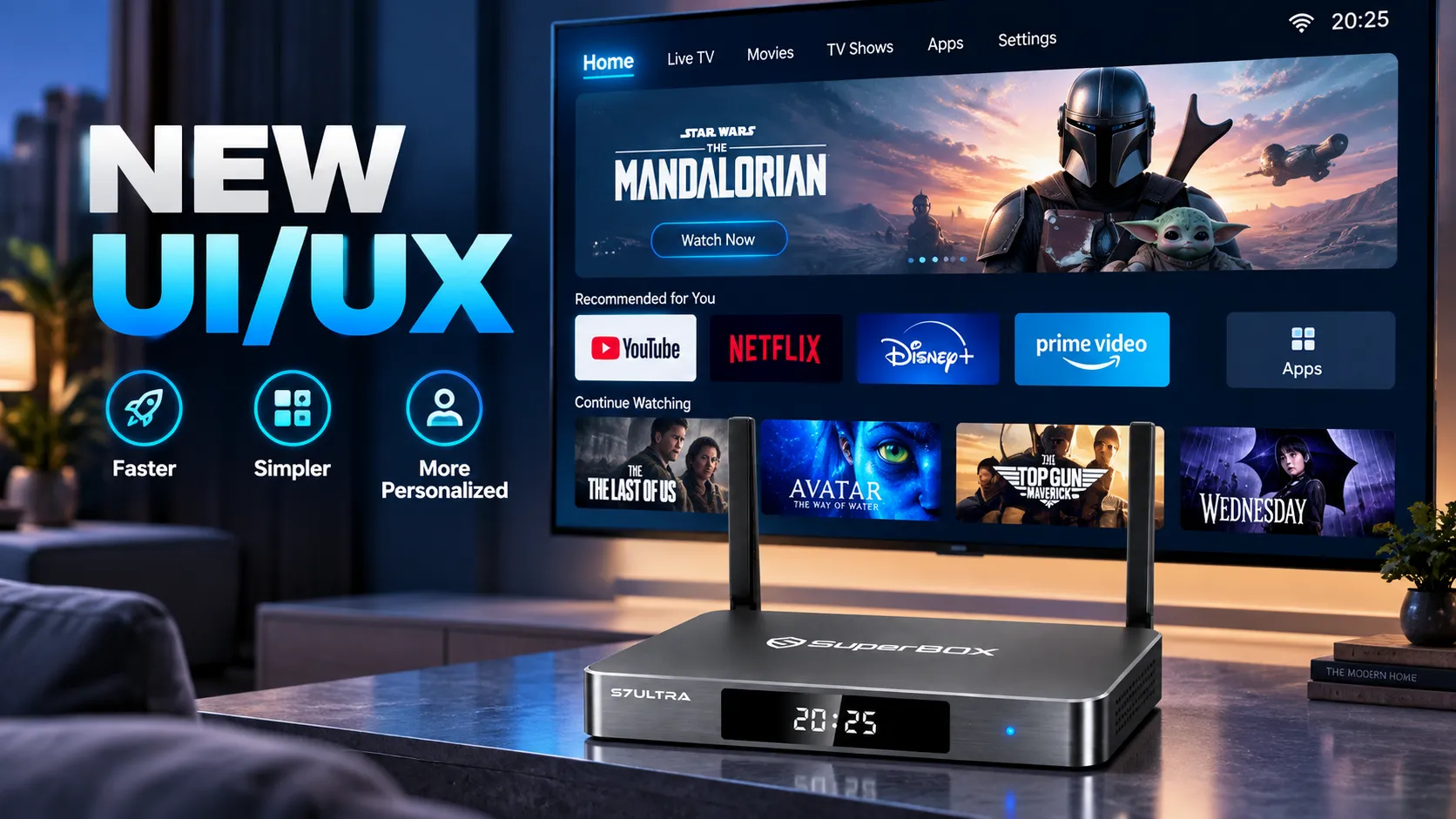SuperBox S7 Ultra dark-mode home screen and user interface SuperBox S7 Ultra dark-mode home screen and user interface