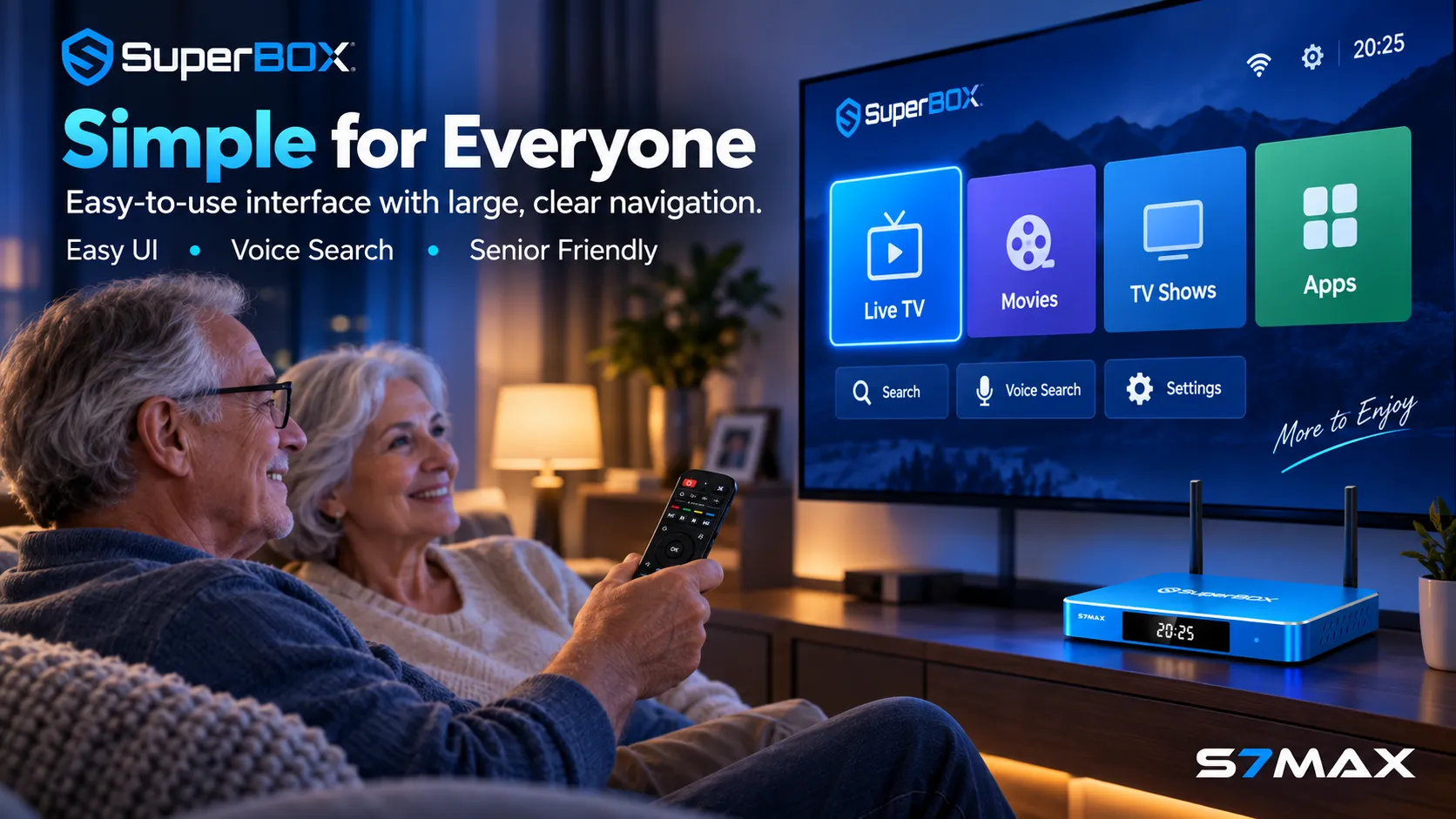 SuperBox S7 Max user interface with live TV and VOD SuperBox S7 Max user interface with live TV and VOD