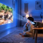 SuperBox P7 Pro Projector projecting entertainment in a bedroom