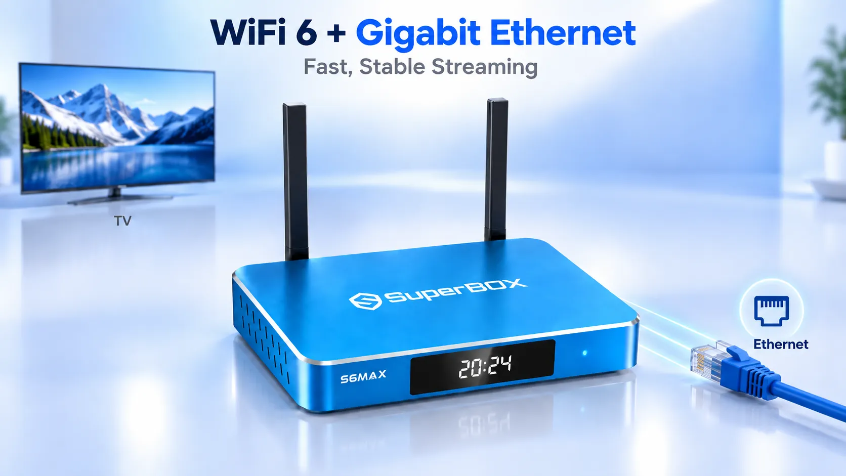 SuperBox S6 Max WiFi 6 and Gigabit Ethernet connectivity SuperBox S6 Max WiFi 6 and Gigabit Ethernet connectivity