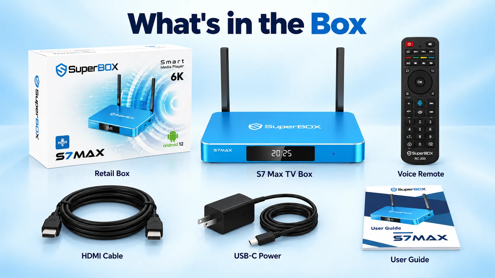 SuperBox S7 Max package with remote and accessories SuperBox S7 Max package with remote and accessories