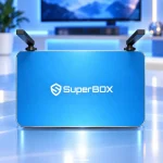 Top view of SuperBox S8 Max with SuperBox logo